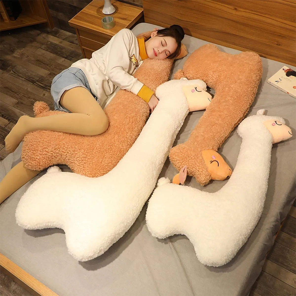 Hofun4U Llama Plush Pillow, 39 Inch Alpaca Plush Long Body Pillow, Alpaca Stuffed Animal, Christmas Holiday Birthday Gift (Brown)