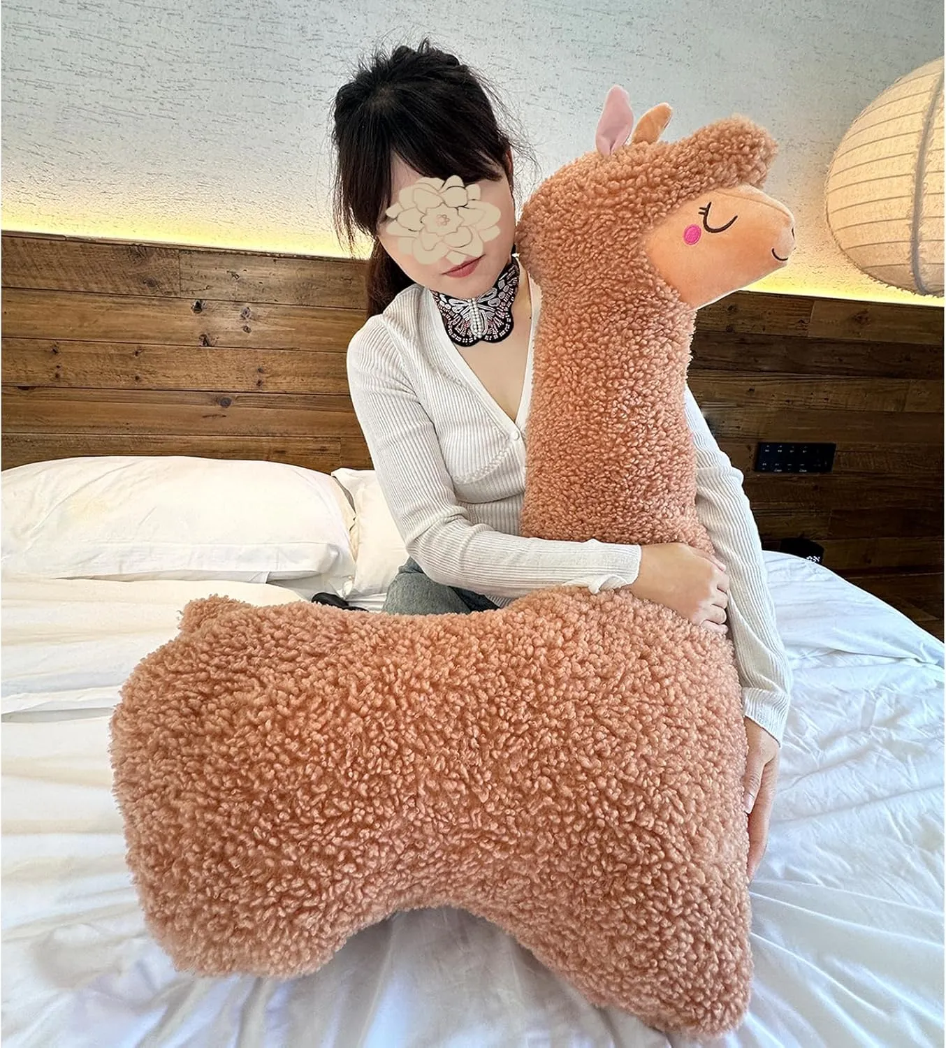 Hofun4U Llama Plush Pillow, 39 Inch Alpaca Plush Long Body Pillow, Alpaca Stuffed Animal, Christmas Holiday Birthday Gift (Brown)