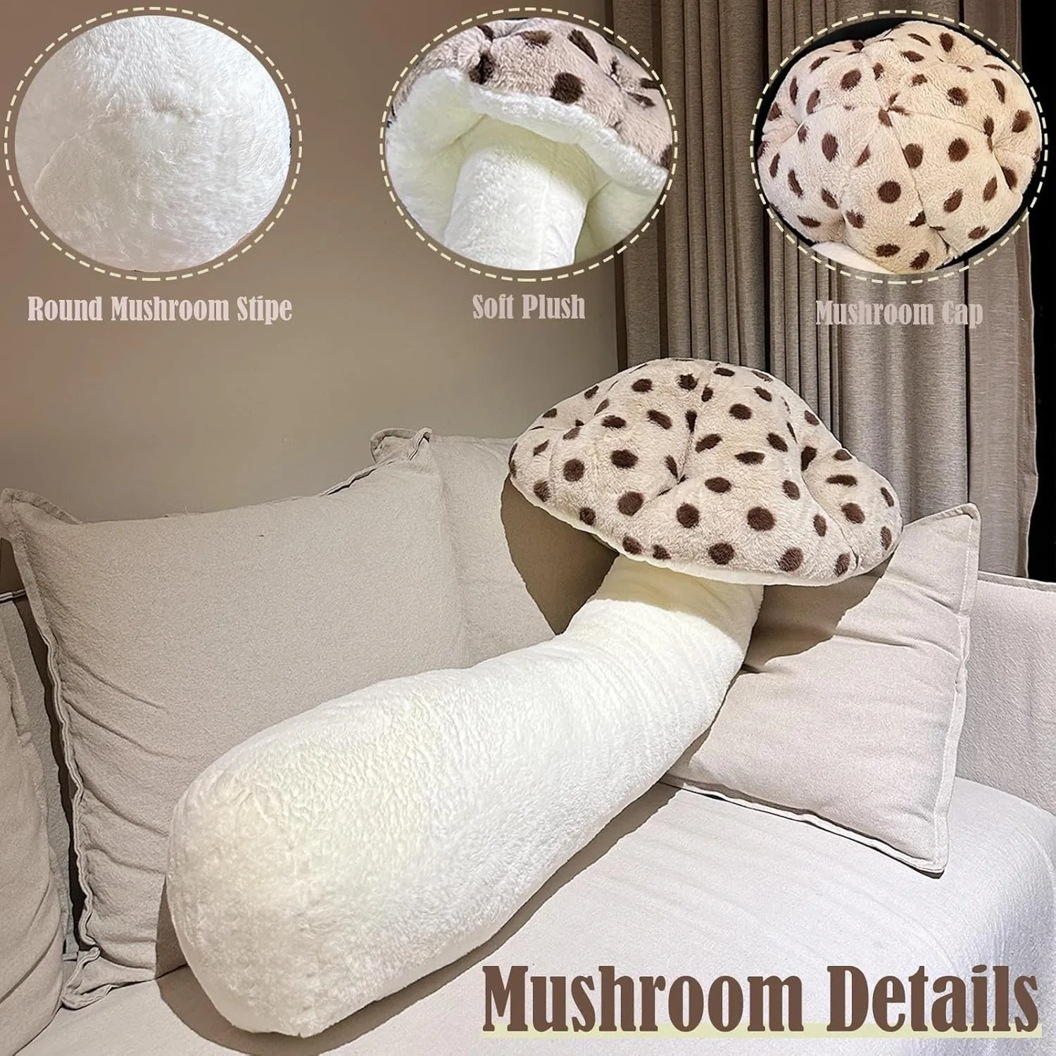 Hofun4U Mushroom Plush Pillow - 30 inch Mushroom Shaped Stuffed Long Pillow - Mushroom Stuffed Pillow - Christmas Birthday Choice Sofa Home Decoration (Brown)