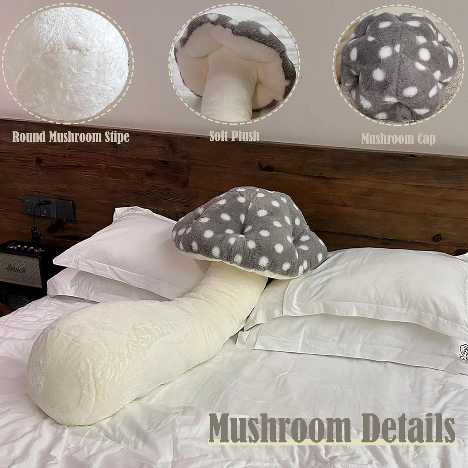 Hofun4U Mushroom Plush Pillow - 39 inch Mushroom Shaped Stuffed Long Pillow - Mushroom Stuffed Pillow - Christmas Birthday Sofa Home Decoration (Grey)