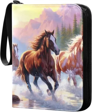 Horses Painting Card Binder, 400 Pockets Card Holder with 50 Sleeves, Sturdy Card Holder Folders for Game Cards & Sports Cards