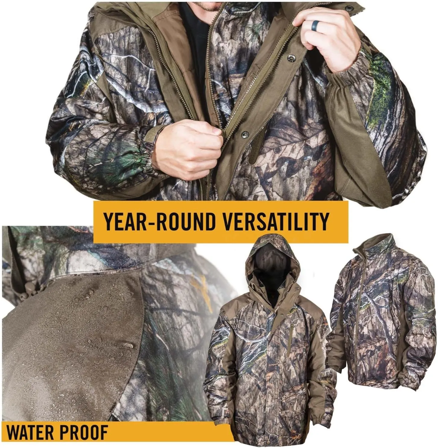 HOT SHOT Men’s 3-in-1 Insulated Camo Hunting Parka, Waterproof Jacket, Versatile Camouflage Hunting Clothes for Men