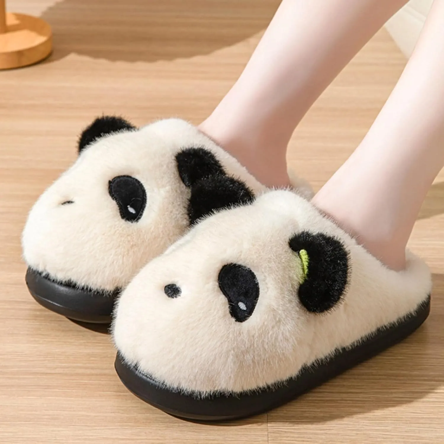 House Panda Slippers Indoor Cute Plush Fuzzy Couple Home Slippers for Women Men Winter Warm Cozy Slippers with Thickened Sole Cartoon Animal Slippers Slides Comfy Bedroom Shoes