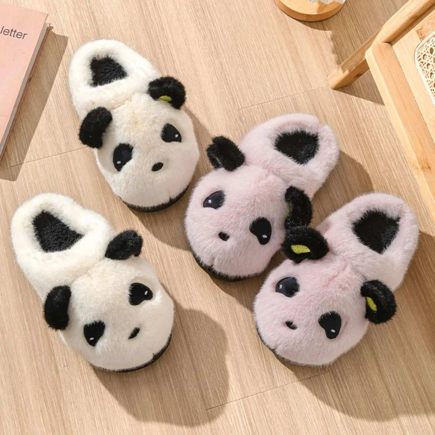 House Panda Slippers Indoor Cute Plush Fuzzy Couple Home Slippers for Women Men Winter Warm Cozy Slippers with Thickened Sole Cartoon Animal Slippers Slides Comfy Bedroom Shoes
