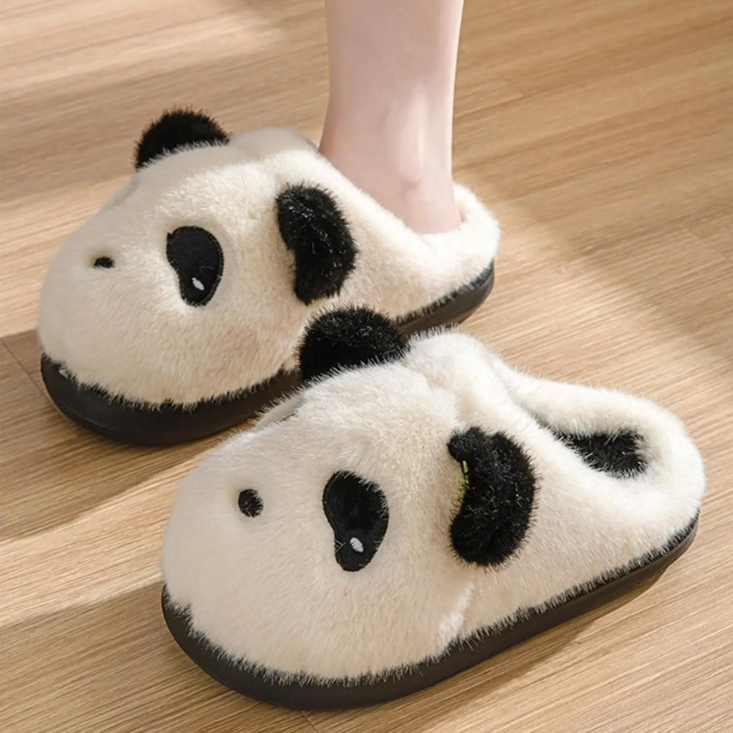House Panda Slippers Indoor Cute Plush Fuzzy Couple Home Slippers for Women Men Winter Warm Cozy Slippers with Thickened Sole Cartoon Animal Slippers Slides Comfy Bedroom Shoes