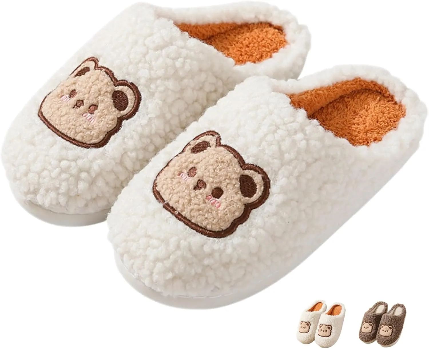 House Slippers Women's Cute Cartoon Bear Slippers Indoor Soft Plush Comfy Warm Couple Home Slippers Men's Winter Cozy Cotton Fuzzy Bedroom Slippers Shoes