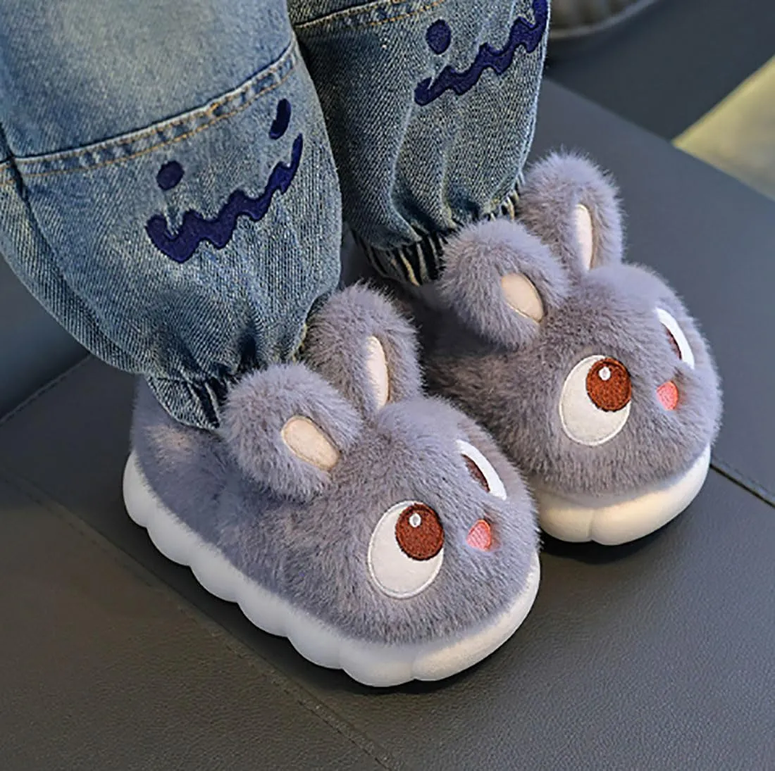 Hrtesus Bunny Slippers Toddler, Baby Bunny Slippers, Cute Cartoon Indoor Cotton Soft Non-Slip for Kids Girls Boys