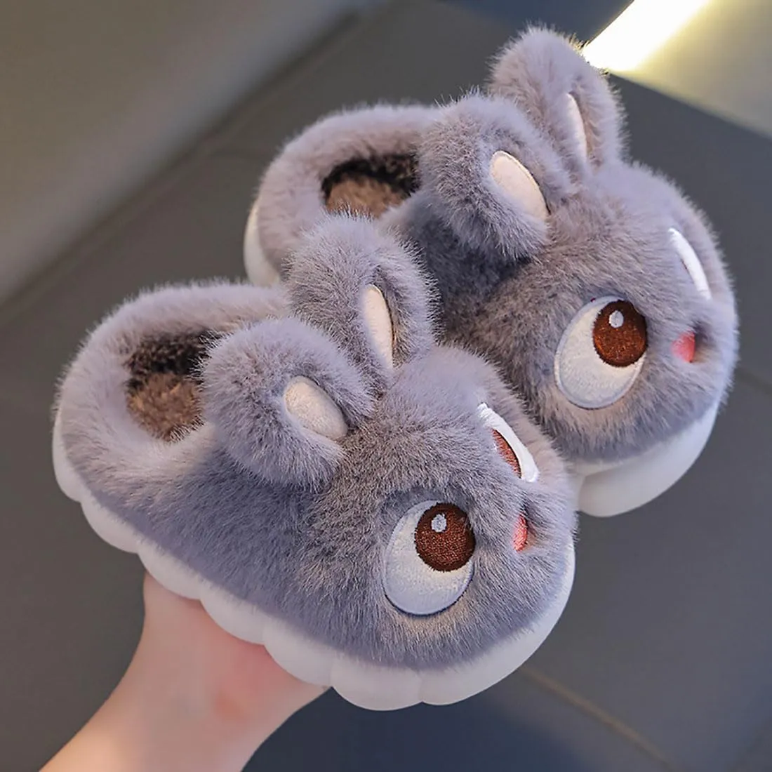Hrtesus Bunny Slippers Toddler, Baby Bunny Slippers, Cute Cartoon Indoor Cotton Soft Non-Slip for Kids Girls Boys