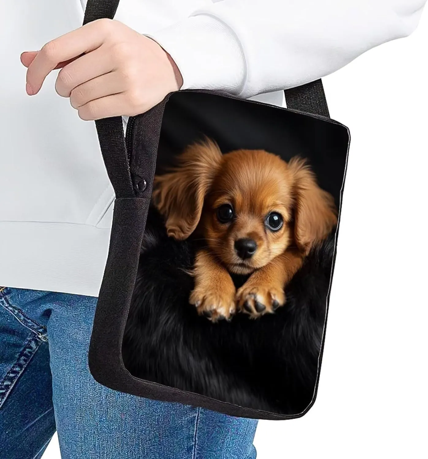 HUGS IDEA 3D Dog Small Messenger Bag for Women Crossbody Wallet Lightweight Sling Phone Bag Cell Phone Purse Shoulder Handbag Satchel Travel Pouch Gym Sport Bag