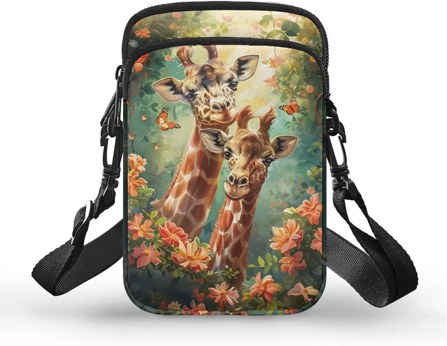 HUGS IDEA Cute Giraffe Floral Messenger Bag for Women's Crossbody Bag Cute Shoulder Handbag Cellphone Pouch for Girls