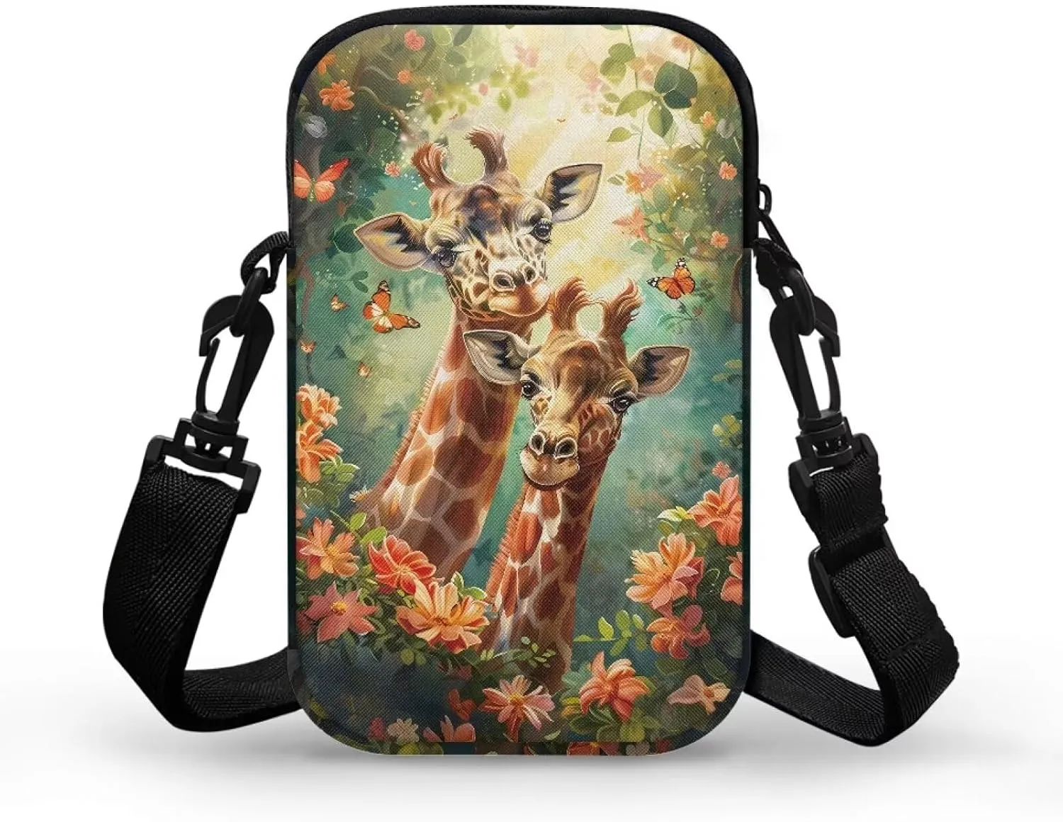 HUGS IDEA Cute Giraffe Floral Messenger Bag for Women's Crossbody Bag Cute Shoulder Handbag Cellphone Pouch for Girls