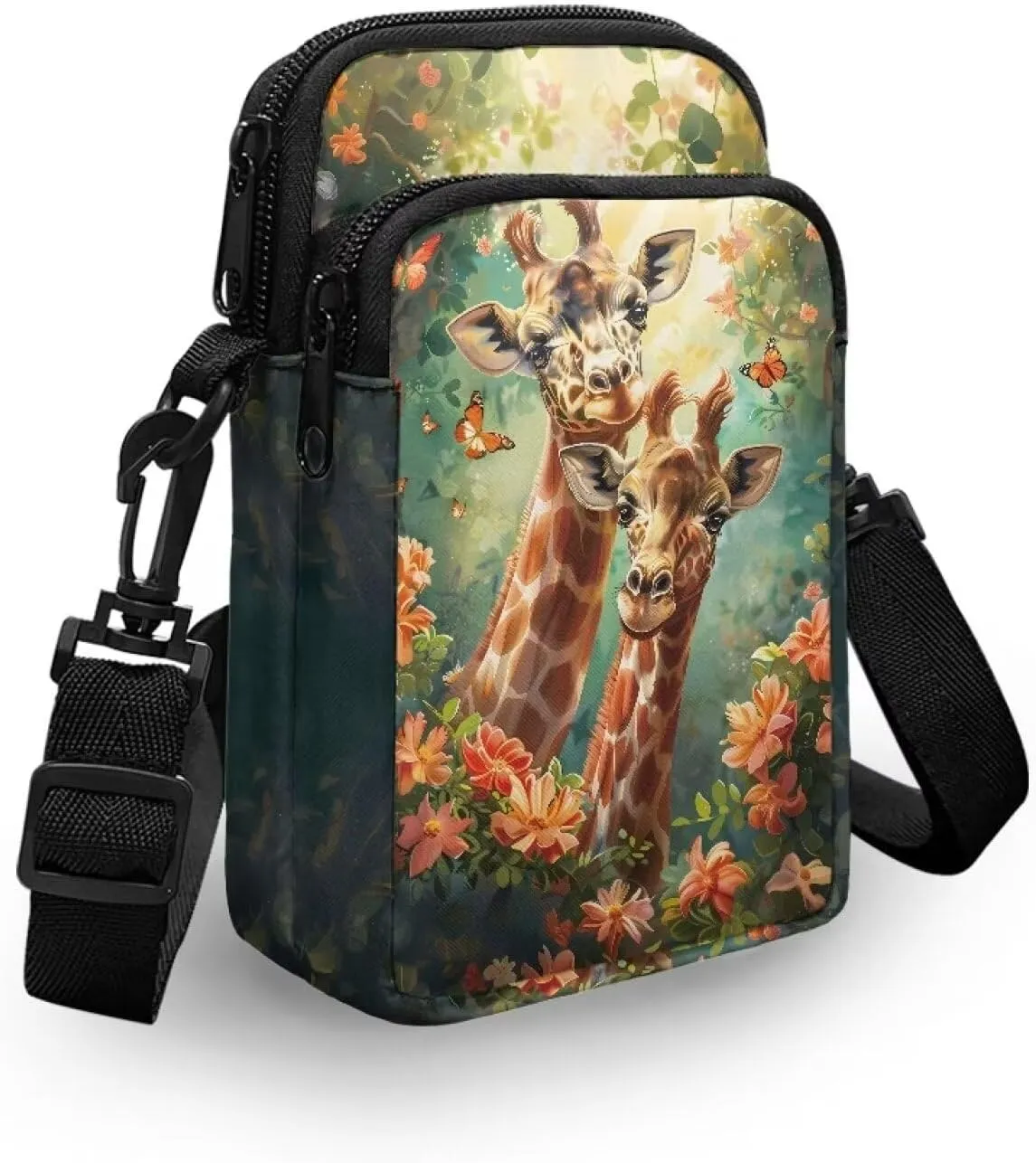 HUGS IDEA Cute Giraffe Floral Messenger Bag for Women's Crossbody Bag Cute Shoulder Handbag Cellphone Pouch for Girls