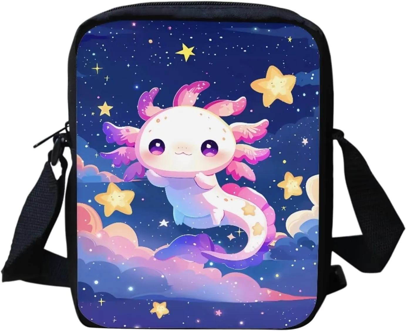 HUGS IDEA Small Messenger Bags Galaxy Axolotl Print Mini Crossbody Shoulder Handbag Travel Portable Cellphone Pouch Purse Wallet