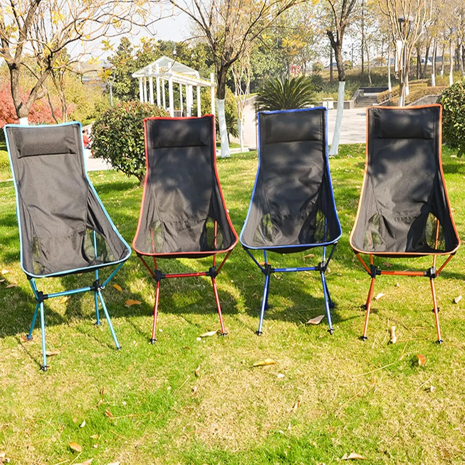 HUHJYUGE Outdoor Folding Camping Chair, High Back Padded Lawn Chair, Folding Camping Chairs for Adults, with Cup Holder Side Pocket and Portable Carrying Bag, Easy to Carry (D)