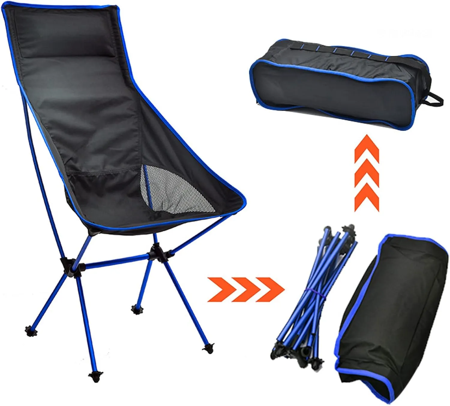 HUHJYUGE Outdoor Folding Camping Chair, High Back Padded Lawn Chair, Folding Camping Chairs for Adults, with Cup Holder Side Pocket and Portable Carrying Bag, Easy to Carry (D)