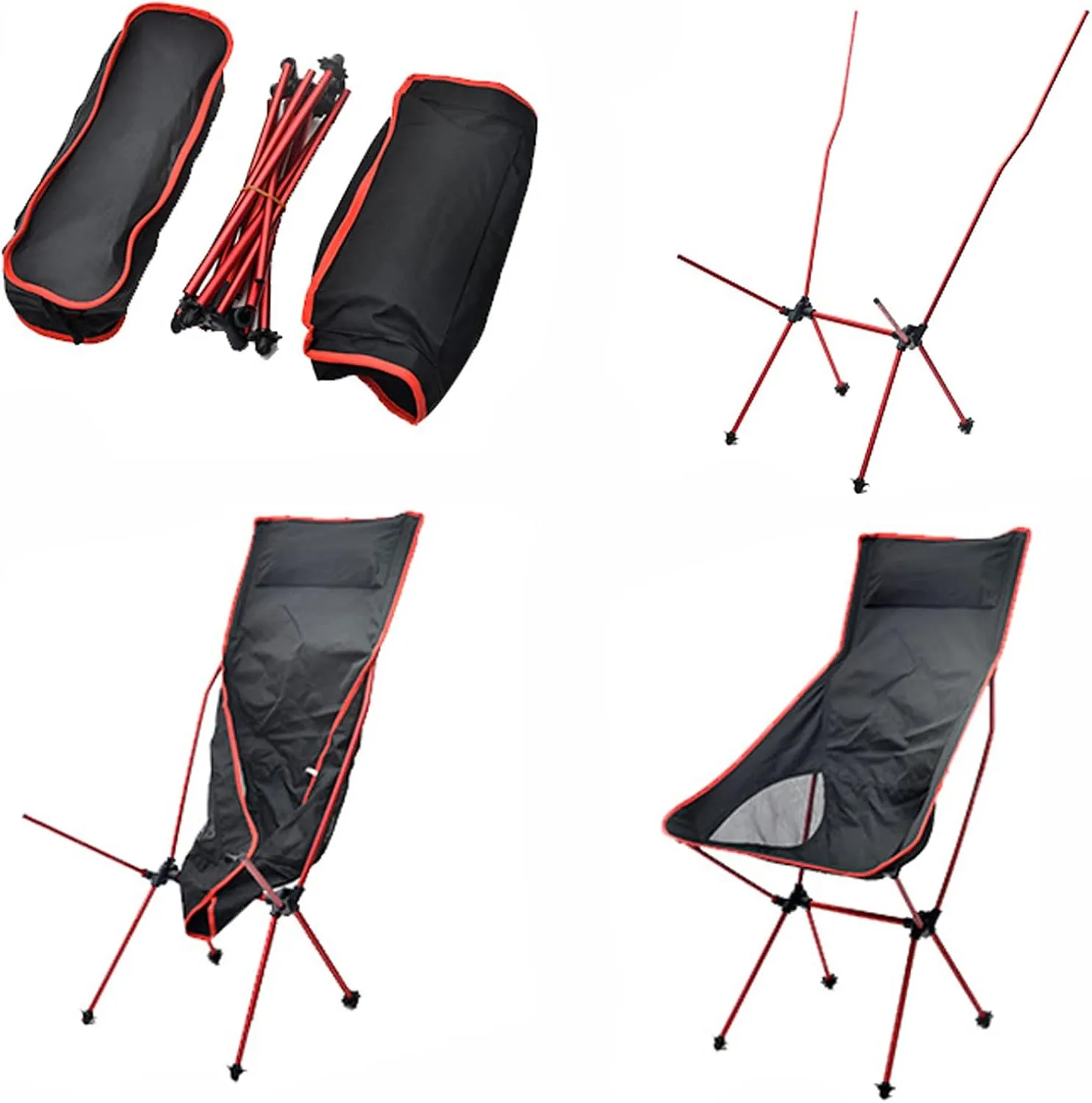 HUHJYUGE Outdoor Folding Camping Chair, High Back Padded Lawn Chair, Folding Camping Chairs for Adults, with Cup Holder Side Pocket and Portable Carrying Bag, Easy to Carry (D)
