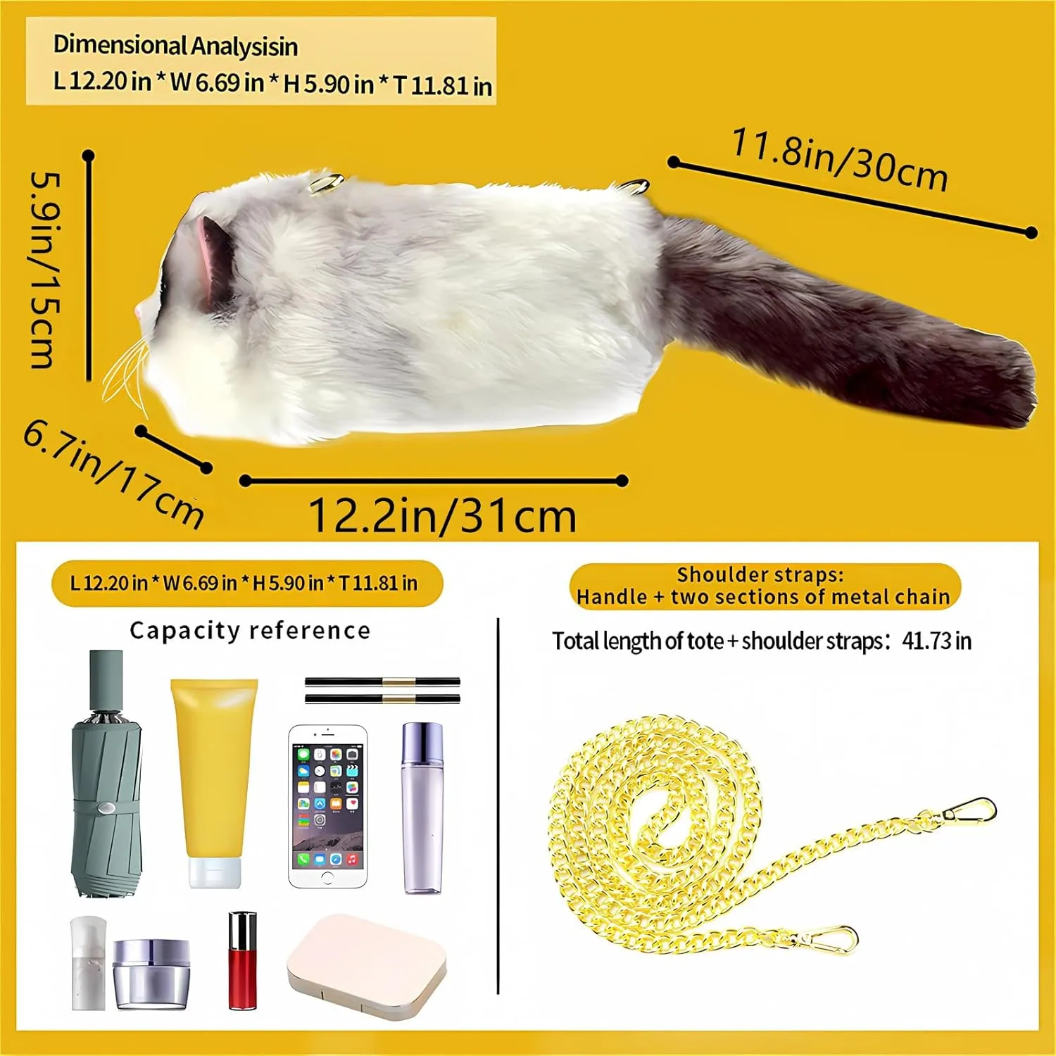 HUIJUFU Realistic Puffy Plush Cat Shaped Crossbody Handbag for Women