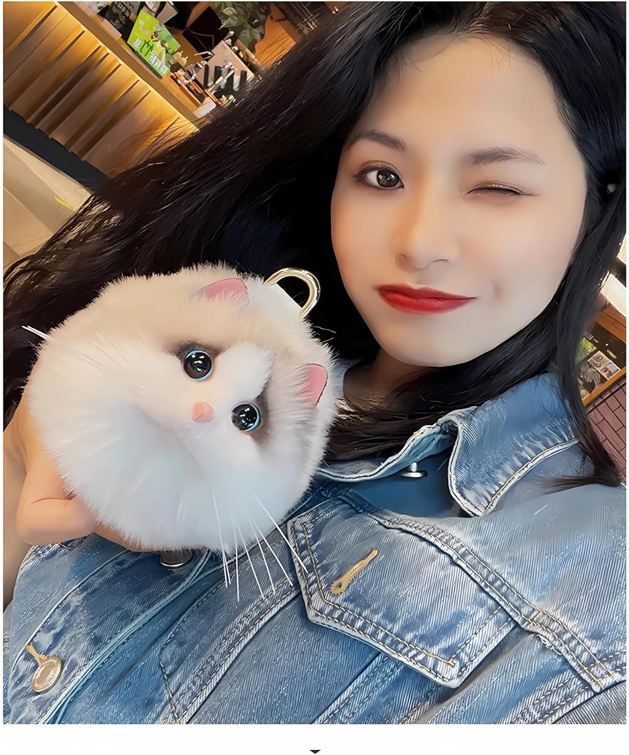 HUIJUFU Realistic Puffy Plush Cat Shaped Crossbody Handbag for Women