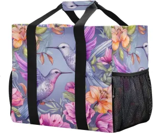 Hummingbirds Purple Florals Foldable Travel Duffel Bag for Men Women Waterproof Weekender Overnight Carry On Tote Bag with Comfortable Handle Hospital Bag for Airplane Business Trips Sport Hospital