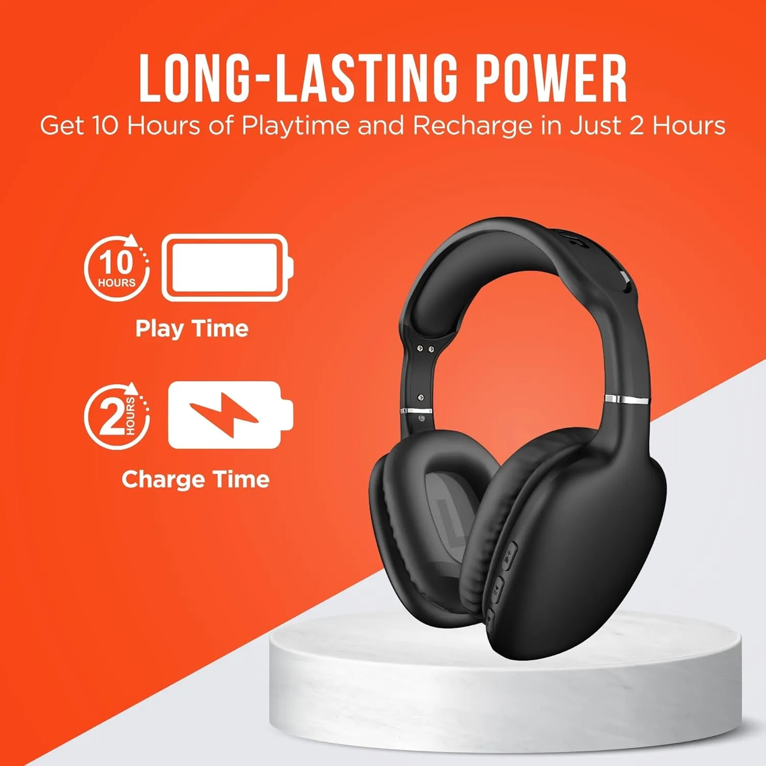 HyperGear Vibe Bluetooth Wireless Headphones - Over-Ear Headphones Wireless for Music, Built-in Mic & Controls, Memory Foam Ear Cups for Travel, Home Office, Gym & More - Black