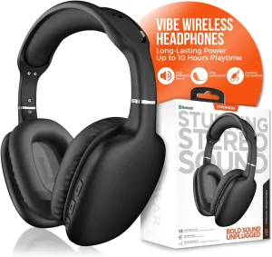 HyperGear Vibe Bluetooth Wireless Headphones - Over-Ear Headphones Wireless for Music, Built-in Mic & Controls, Memory Foam Ear Cups for Travel, Home Office, Gym & More - Black