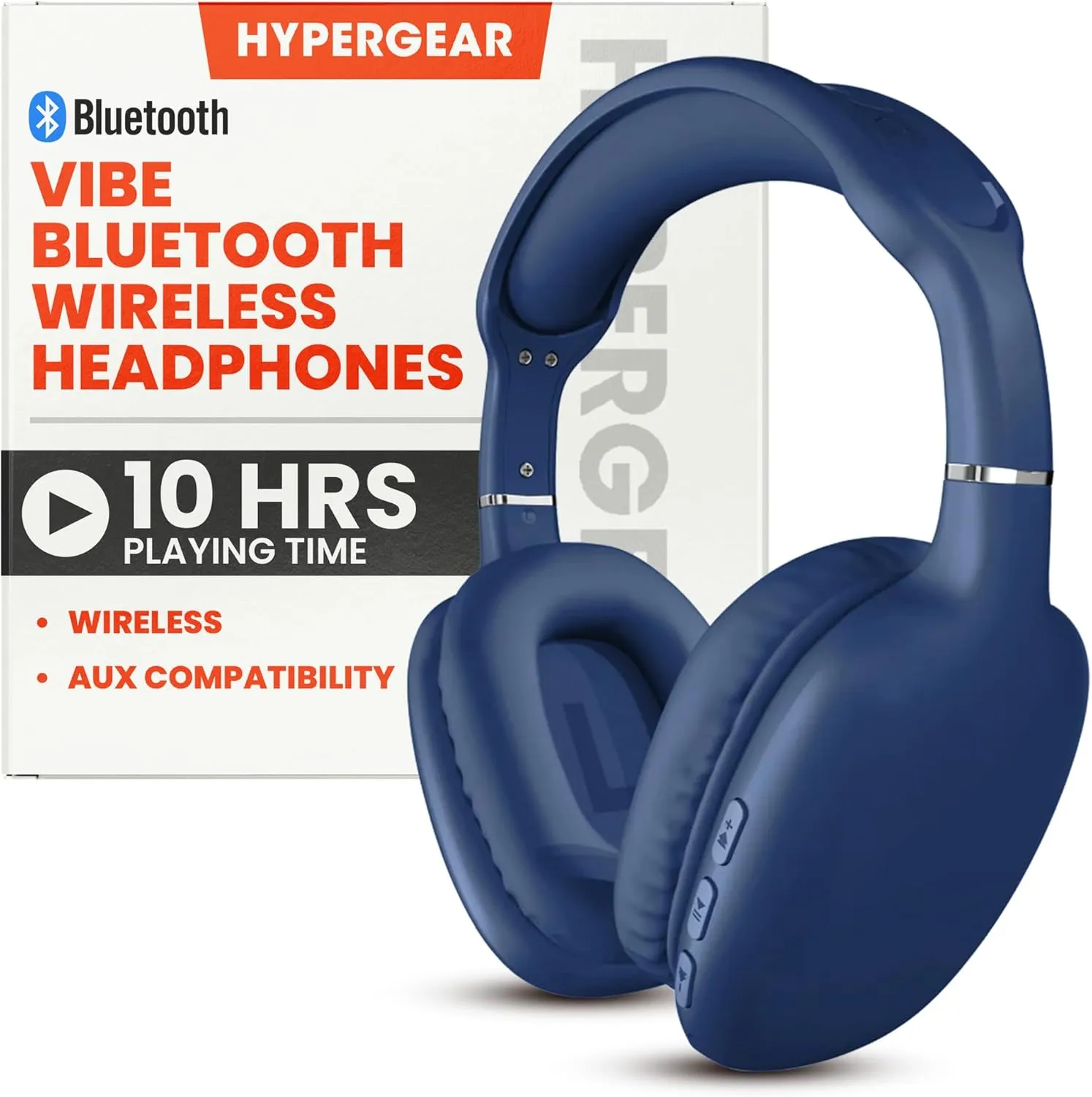 HyperGear Vibe Bluetooth Wireless Headphones - Over-Ear Headphones Wireless for Music, Built-in Mic & Controls, Memory Foam Ear Cups for Travel, Home Office, Gym & More - Blue