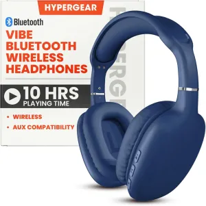 HyperGear Vibe Bluetooth Wireless Headphones - Over-Ear Headphones Wireless for Music, Built-in Mic & Controls, Memory Foam Ear Cups for Travel, Home Office, Gym & More - Blue