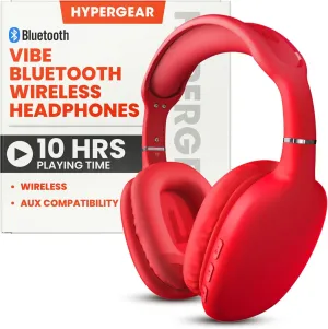 HyperGear Vibe Bluetooth Wireless Headphones - Over-Ear Headphones Wireless for Music, Built-in Mic & Controls, Memory Foam Ear Cups for Travel, Home Office, Gym & More - Red