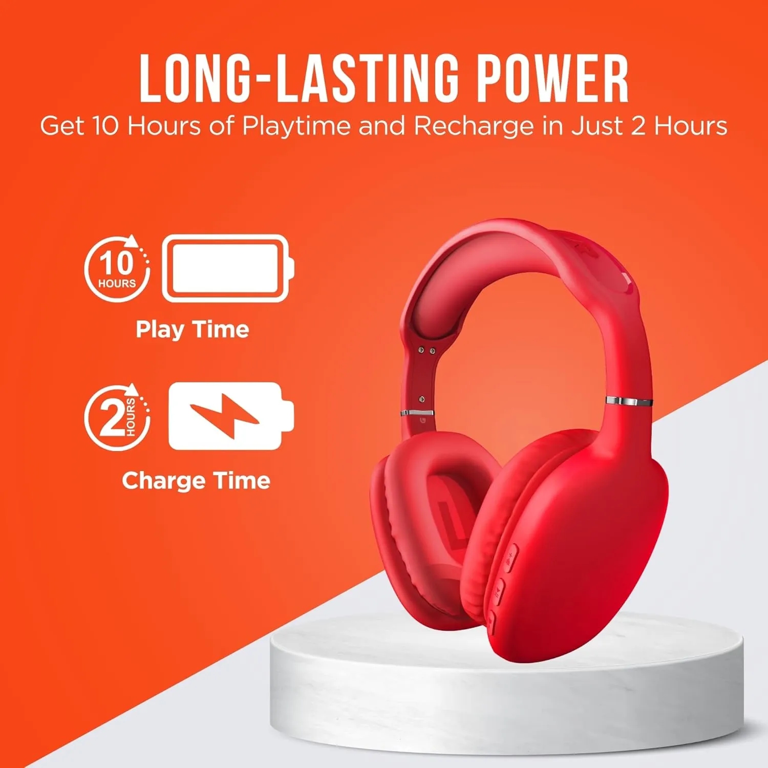 HyperGear Vibe Bluetooth Wireless Headphones - Over-Ear Headphones Wireless for Music, Built-in Mic & Controls, Memory Foam Ear Cups for Travel, Home Office, Gym & More - Red