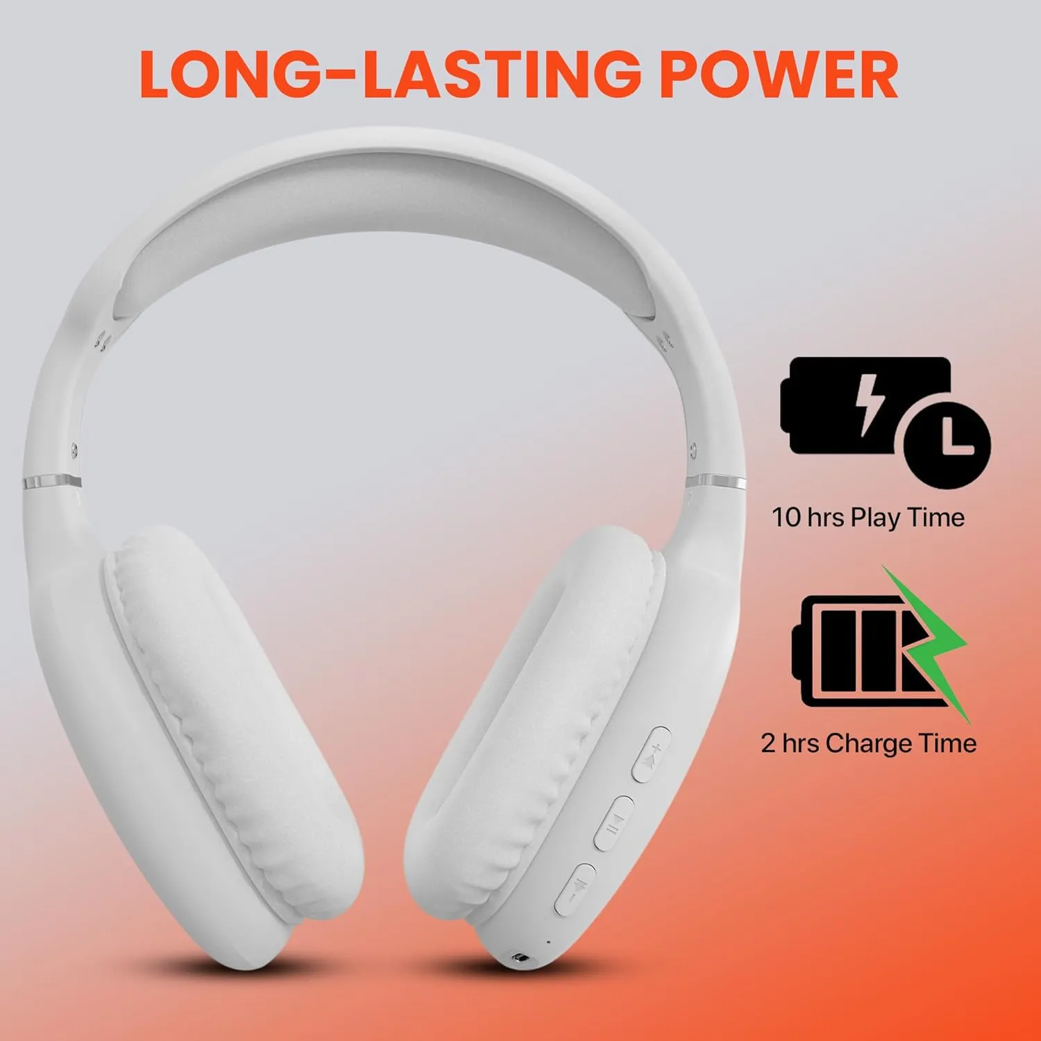 HyperGear Vibe Bluetooth Wireless Headphones - Over-Ear Headphones Wireless for Music, Built-in Mic & Controls, Memory Foam Ear Cups for Travel, Home Office, Gym & More - White