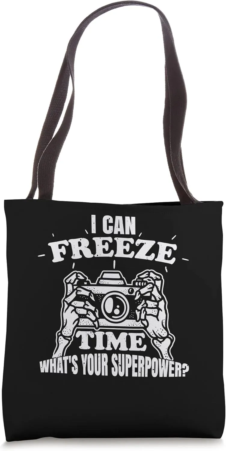 I Can Freeze Time Whats Your Superpower Snow Caps Camera Man Tote Bag