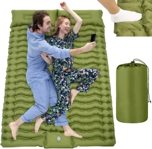 Inflatable Double Sleeping Pad, 78.7 X 55 X 3.9 Inches with Adjustable Pillow, Built-in Foot Pump, Ideal for Camping, Climbing, Hiking, and Backpacking