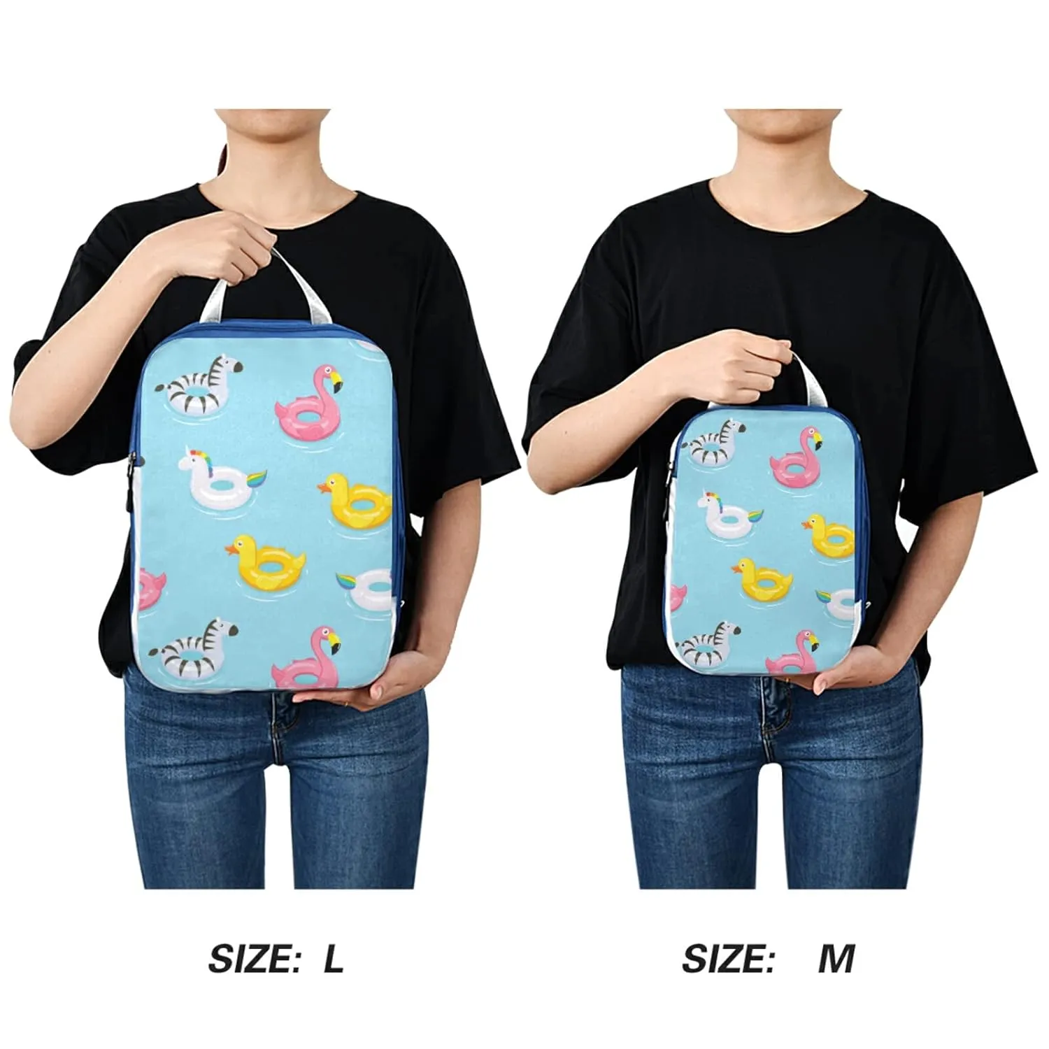 Inflatable Rubber Ducks Flamingos Unicorns Zebra on Turquoise 3 Piece set Cubes Expandable Adjustable Luggage Packing Bags, Ultralight Organizer Accessories Travel Suitcase Compressible Bags