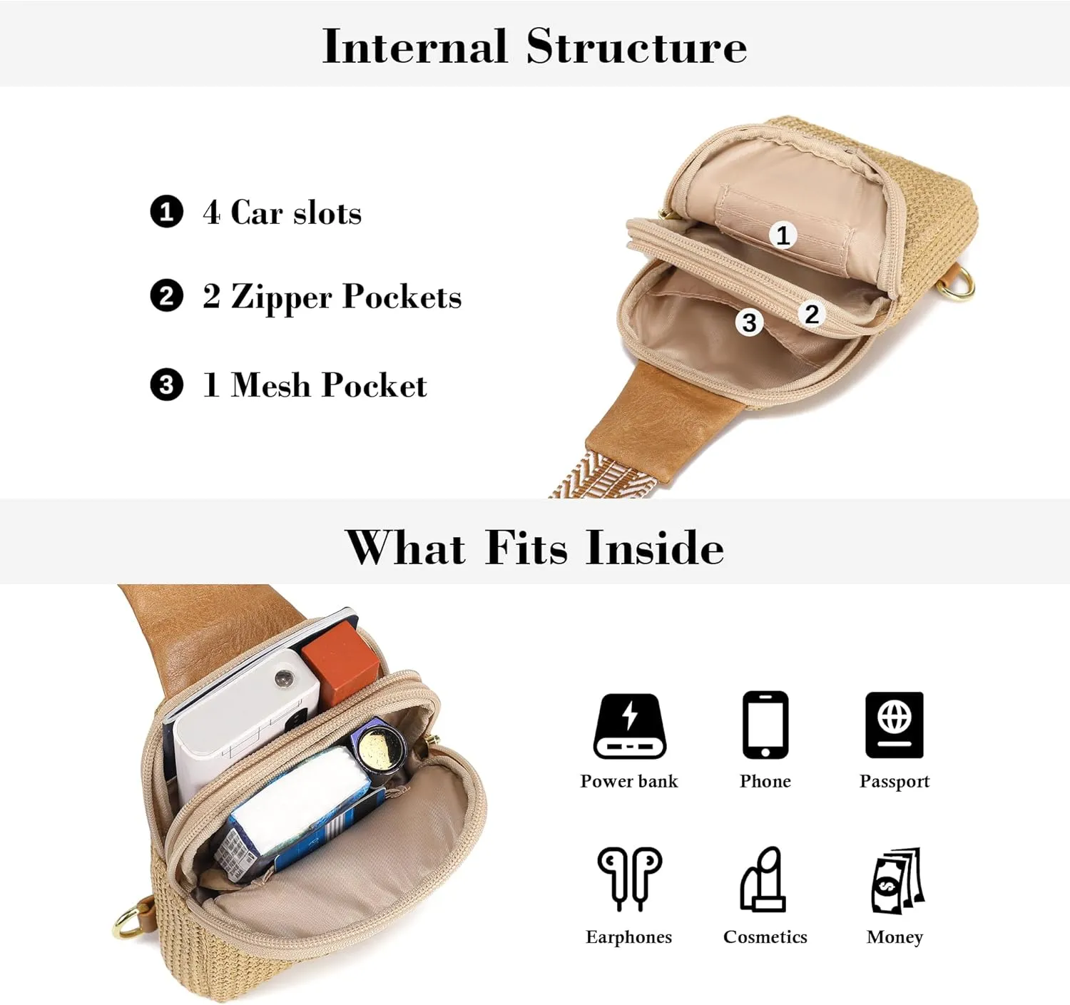 INICAT Summer Straw Bag Small Sling Beach Bag Crossbody Bags for Women