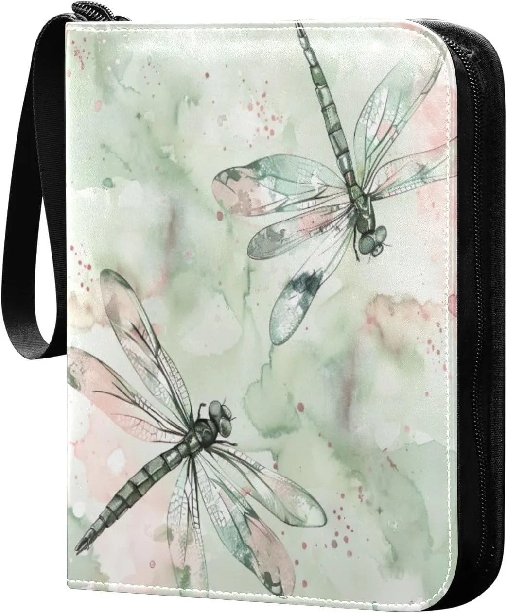 Ink Painting Of Dragonflies Card Binder with 50 Removable Page Sleeves PU Leather Collectible Trading Card Albums Book with Zipper for Games Card,Baseball Cards