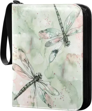 Ink Painting Of Dragonflies Card Binder with 50 Removable Page Sleeves PU Leather Collectible Trading Card Albums Book with Zipper for Games Card,Baseball Cards