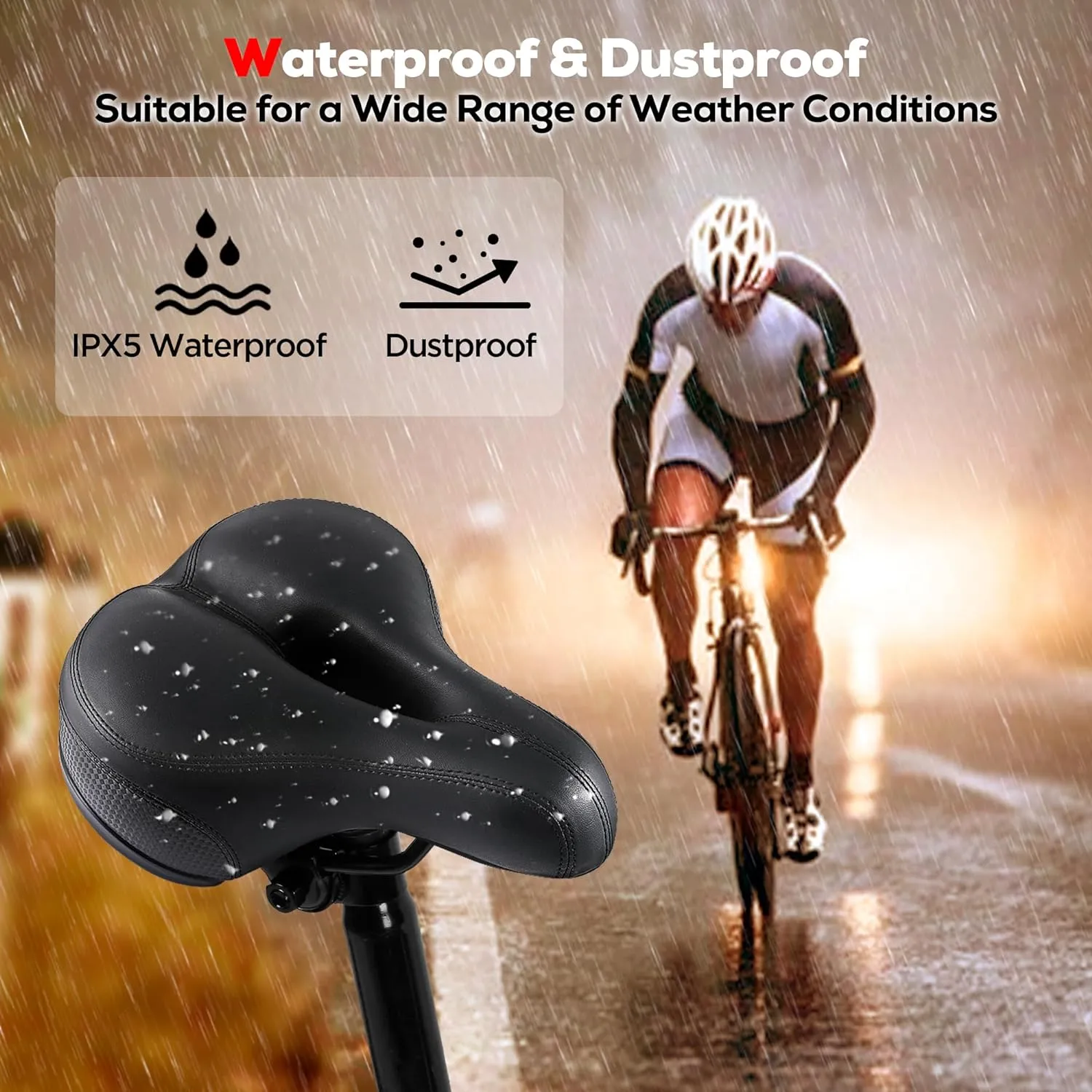 IPOW Comfort Bike Seat for Women or Men, Bicycle Saddle Replacement Padded Soft High Density Memory Foam with Dual Shock Absorbing Rubber Balls Suspension Universal Fit for Indoor/Outdoor Bikes