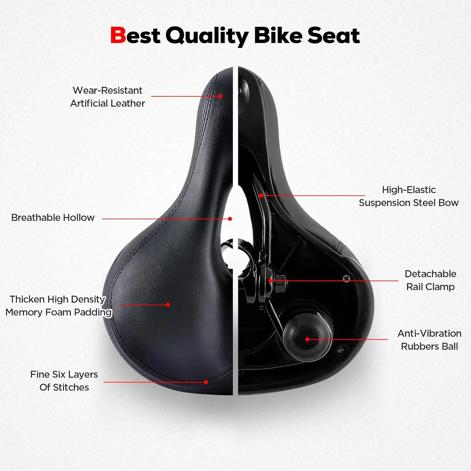 IPOW Comfort Bike Seat for Women or Men, Bicycle Saddle Replacement Padded Soft High Density Memory Foam with Dual Shock Absorbing Rubber Balls Suspension Universal Fit for Indoor/Outdoor Bikes