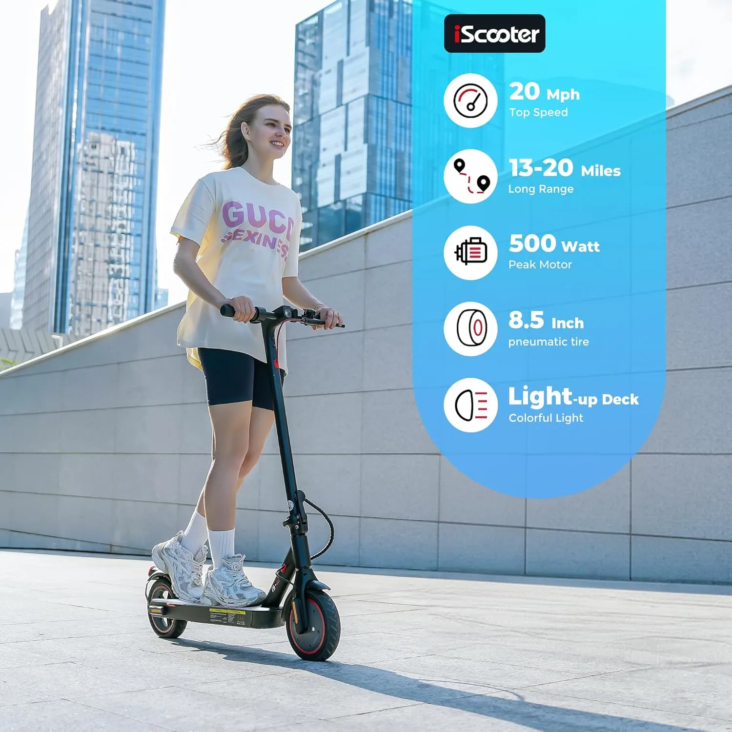 iScooter Electric Scooter for Adults & Teens, 25/19/18 Miles Long Range, 21/20/19 Mph Top Speed, 500W Peak Motor, Foldable and Portable Commuting E-Scooter with Cruise Control & Dual Braking System