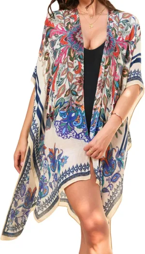 Isurrender Kimonos for Women Lightweight Swimsuit Coverup Boho Floral Beach Cover Ups for Swimwear Casual Summer Cardigan