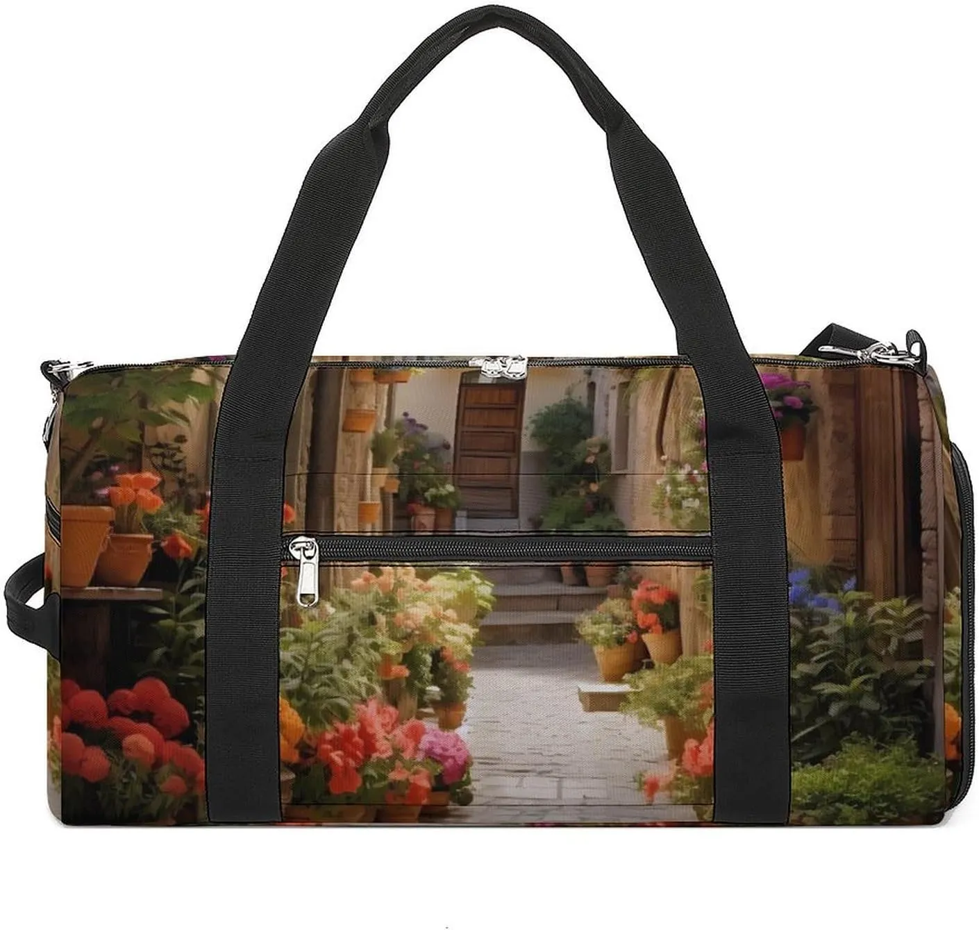 Italian Flowers Town Sports Gym Bag for Men Women Travel Duffel Bag with Shoulder Strap