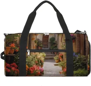Italian Flowers Town Sports Gym Bag for Men Women Travel Duffel Bag with Shoulder Strap