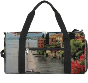 Italy Lake Como Landscape Sports Gym Bag for Men Women Travel Duffel Bag with Shoulder Strap