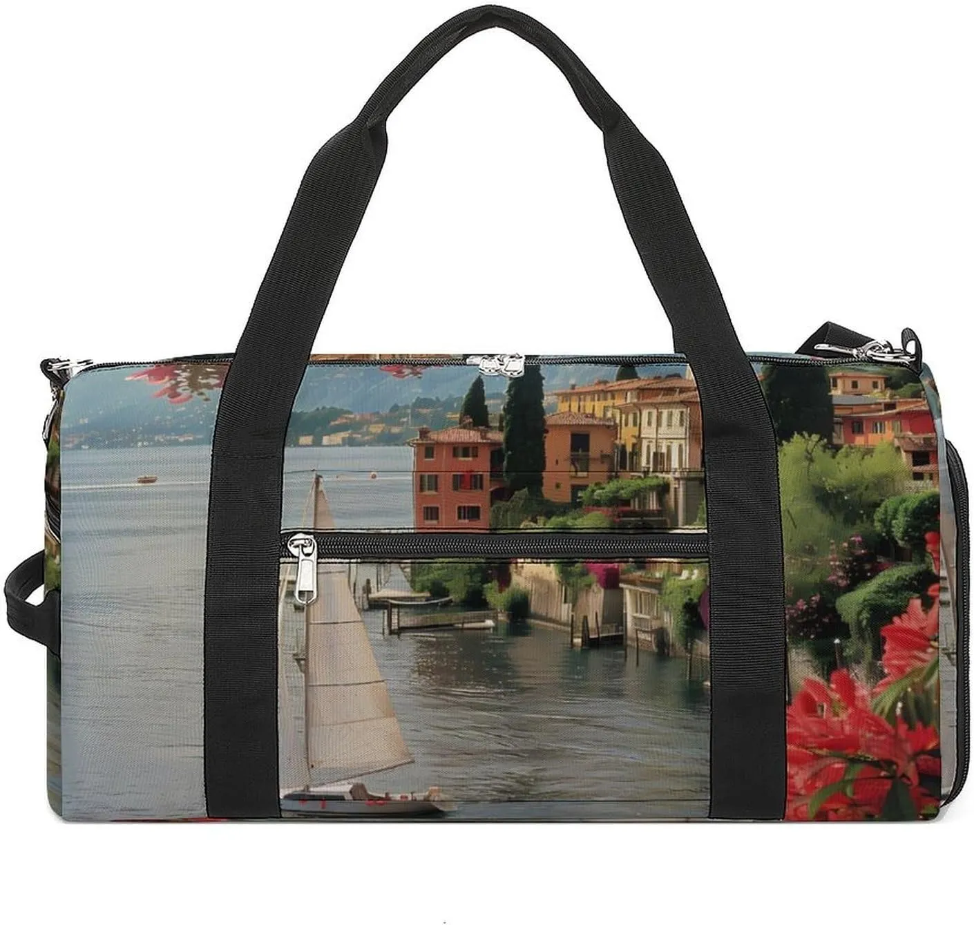 Italy Lake Como Landscape Sports Gym Bag for Men Women Travel Duffel Bag with Shoulder Strap