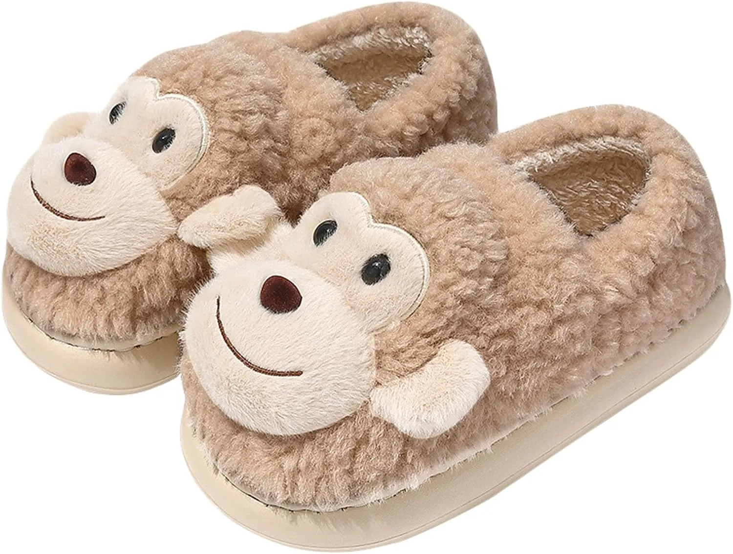 JadeRich Women Men Cartoon Monkey Slippers Soft Fleece Warm Non-Slip Heel Covering Cushioned House Shoes Indoor Outdoor