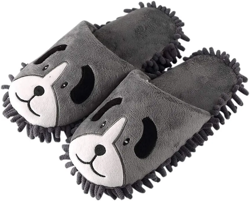 JadeRich Women's Cute Cartoon Animal Plush Fleece Indoor Shoes Lightweight Mop Slippers