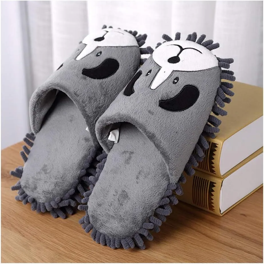 JadeRich Women's Cute Cartoon Animal Plush Fleece Indoor Shoes Lightweight Mop Slippers