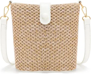JASGOOD Straw Beach Tote Bag Summer Boho Woven Bags Women Straw Crossbody Handbag Purses Shoulder Bag Small Bucket Bag