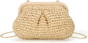 JASGOOD Women's Straw Clutch Purse Cloud Pouch Straw Crossbody Shoulder Bag Handbag Woven Bag for Summer Beach