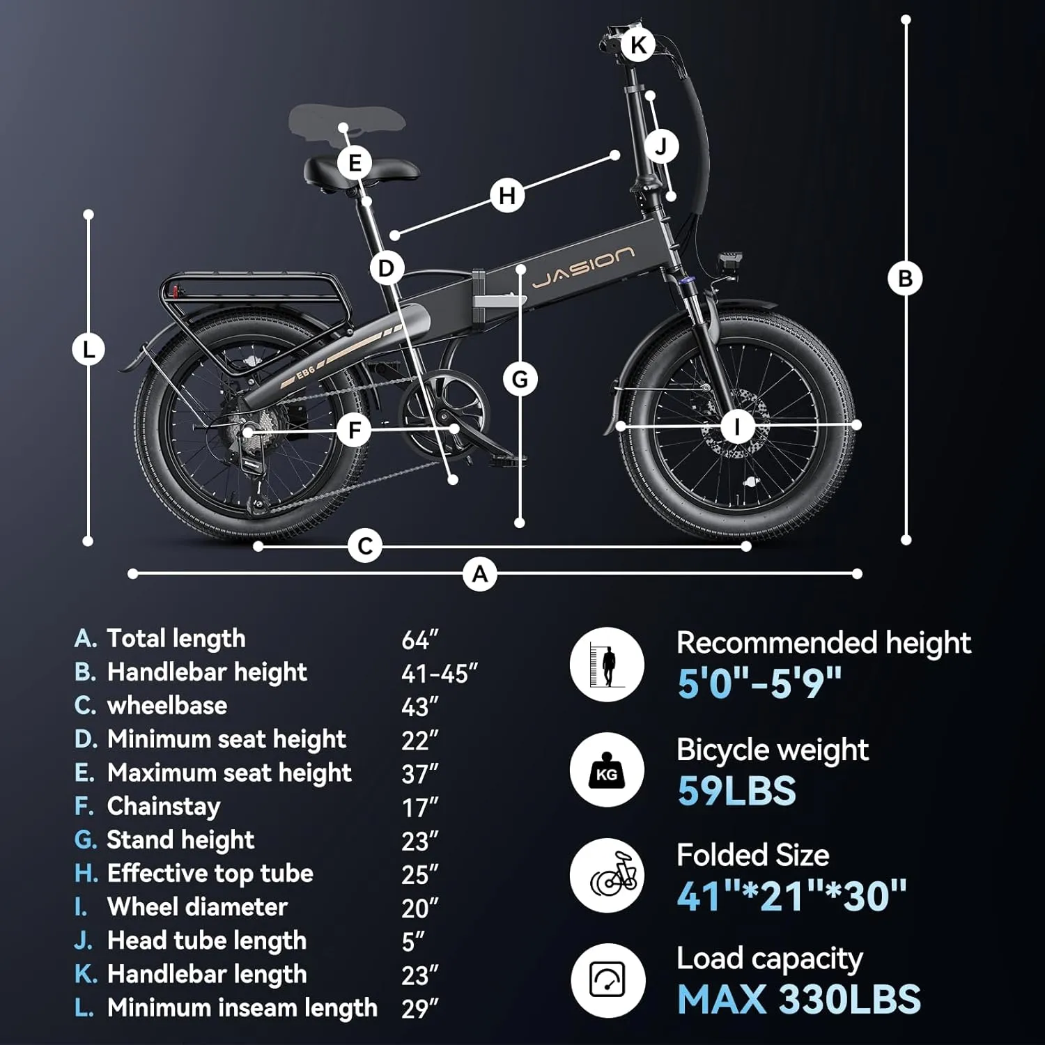 Jasion Electric Bike for Adults, 1000W Peak Motor up to 25MPH Top Speed, Aluminum 20'' Fat Tire Electric Bike Built-in 48V Removable Battery with 55 Max Miles Ebike, EBS Folding Ebikes for Adults